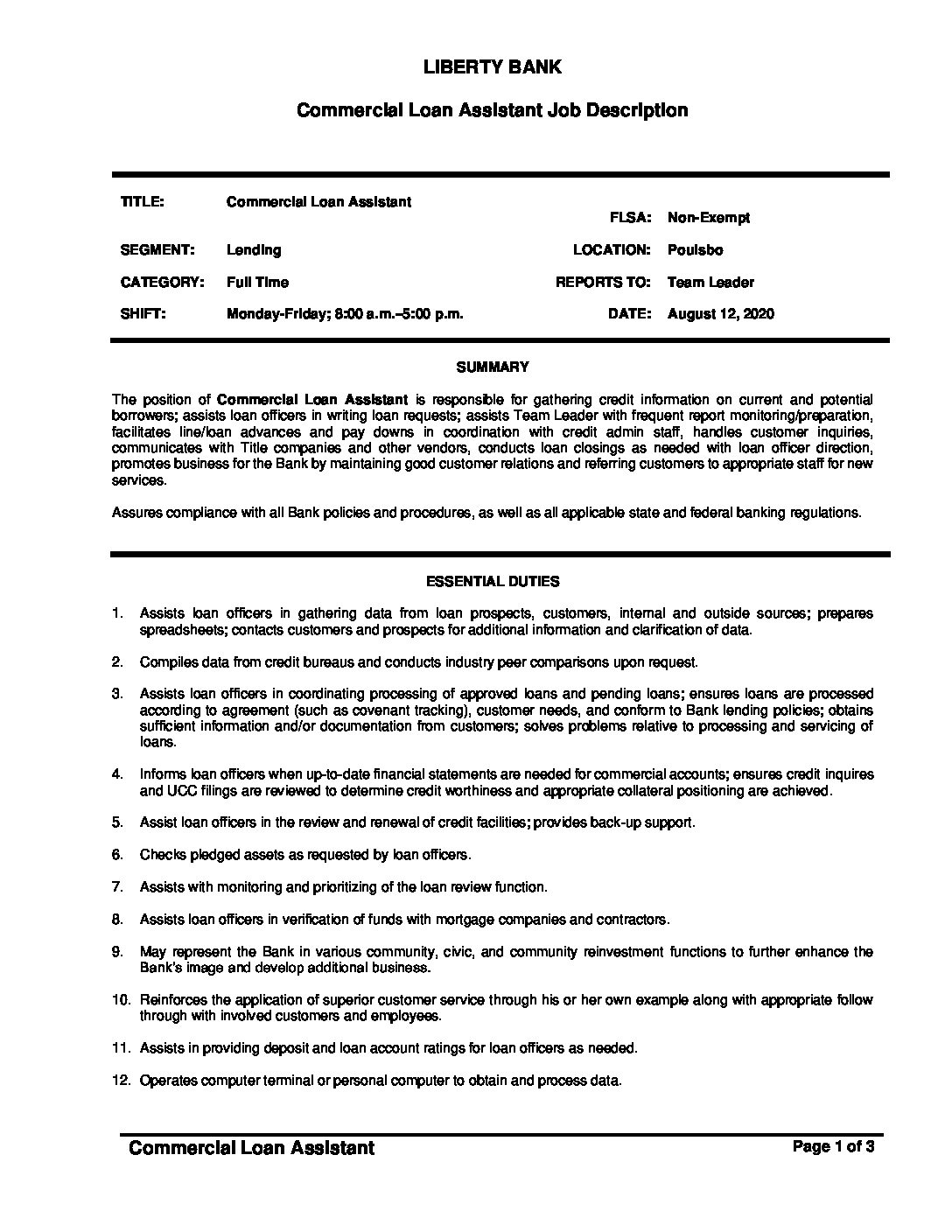 Commercial Property Assistant Job Description / Assistant